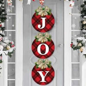 Buffalo Plaid 3pcs Rustic Christmas Decor Joy Signs, Indoor Outdoor